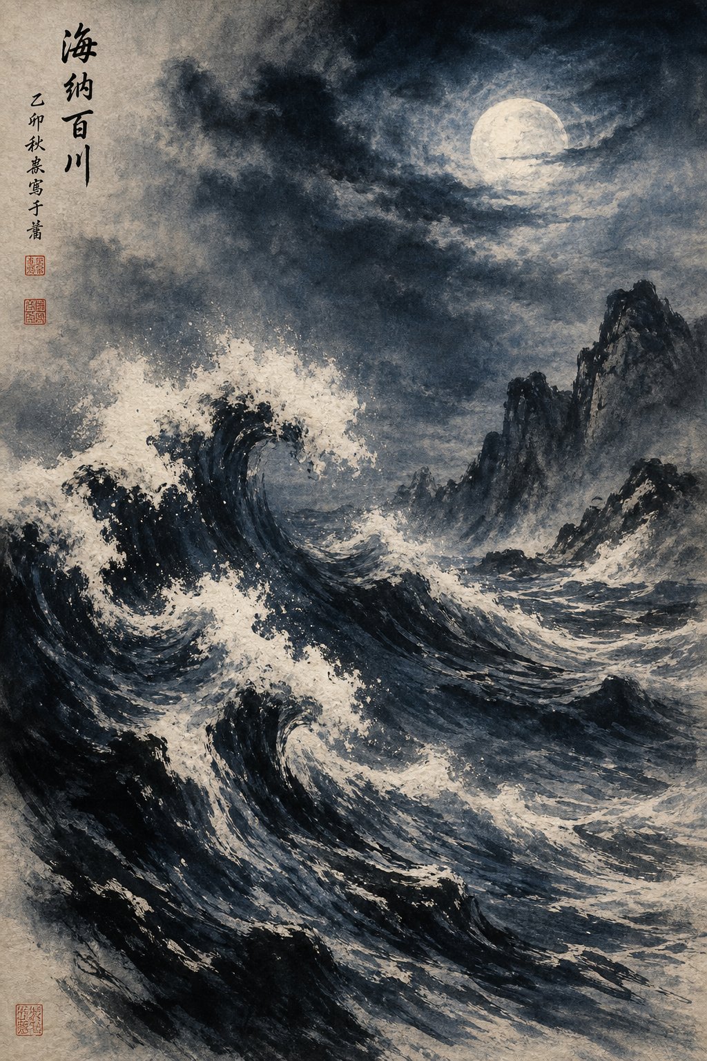 powerful ocean waves embody the masculine water energy found in characters like 浩 (vast) and 涛 (great waves) used in boys' names