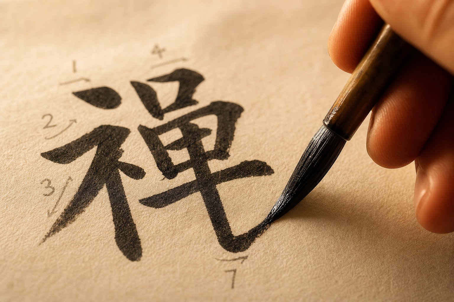 precise brushstrokes forming a chinese character illustrating how stroke count carries elemental significance in naming