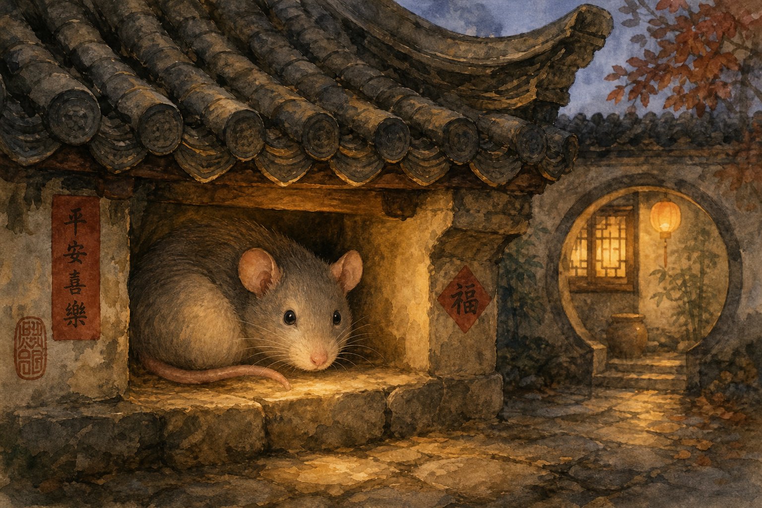 shelter radicals like 宀 and 口 symbolize the safe enclosed spaces where rats naturally thrive