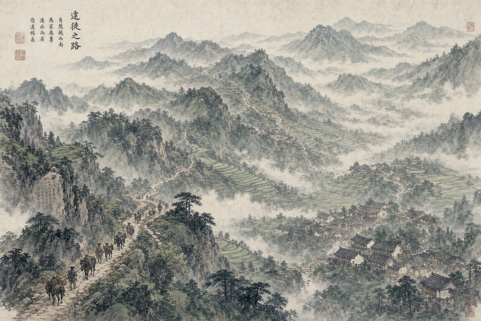 southern chinese mountain landscape representing the migration routes hakka families traveled over centuries