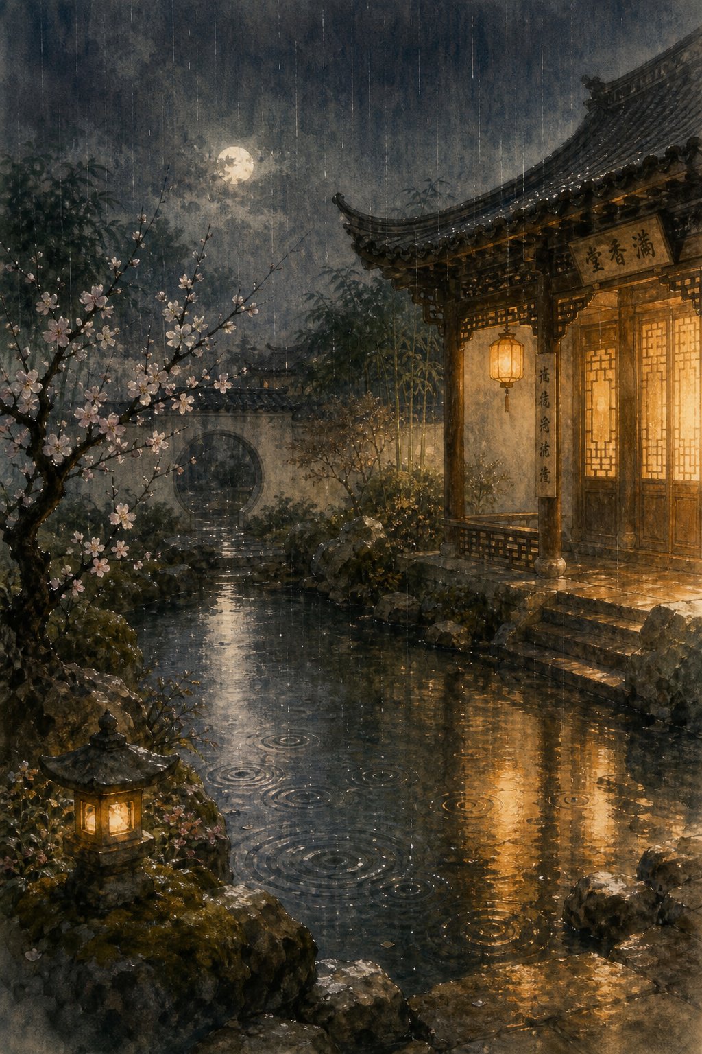 spring night rain in a chinese garden a timeless poetic image of renewal and quiet beauty