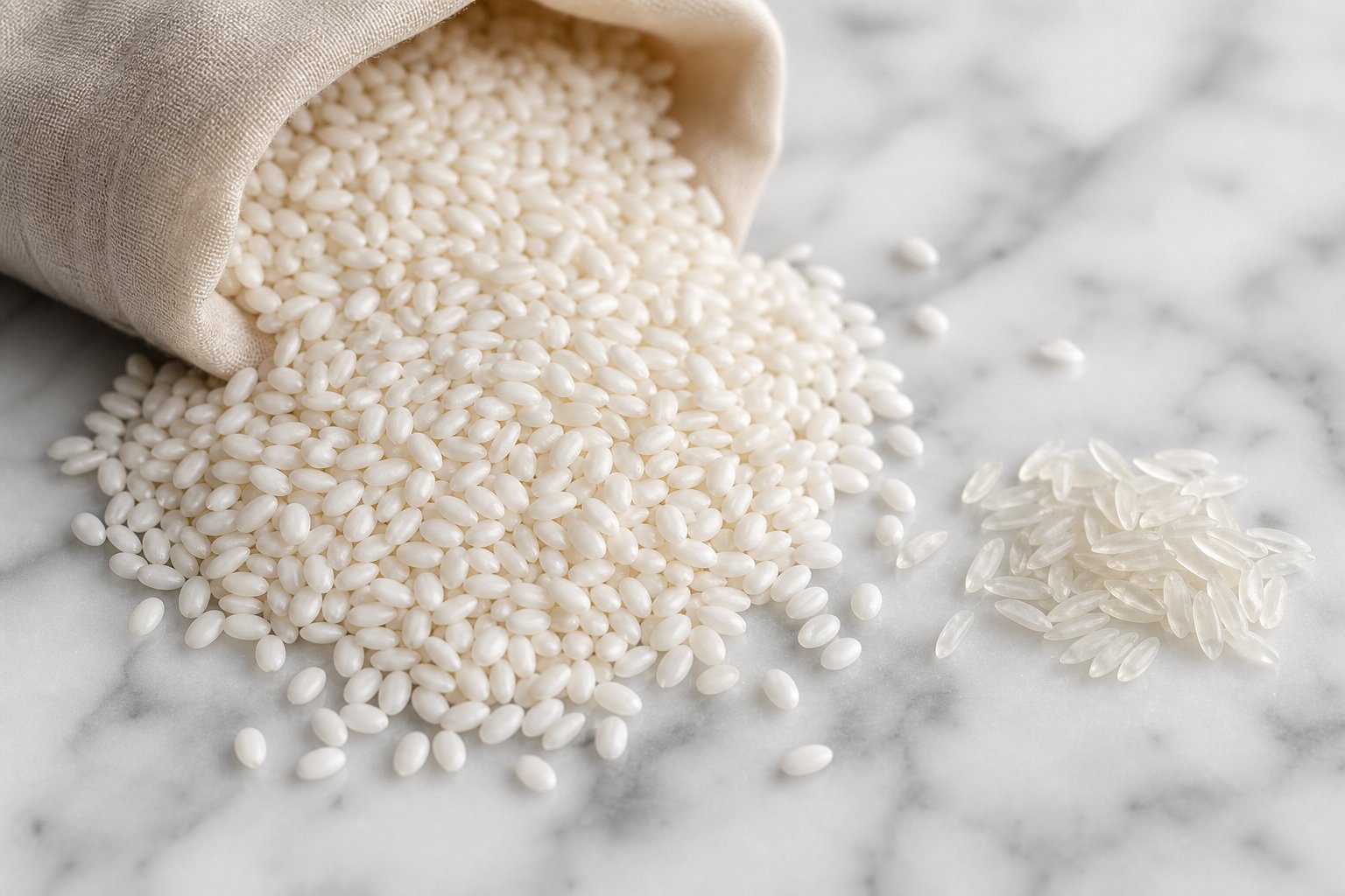 sticky rice grains are opaque and chalky white visually distinct from translucent regular rice varieties