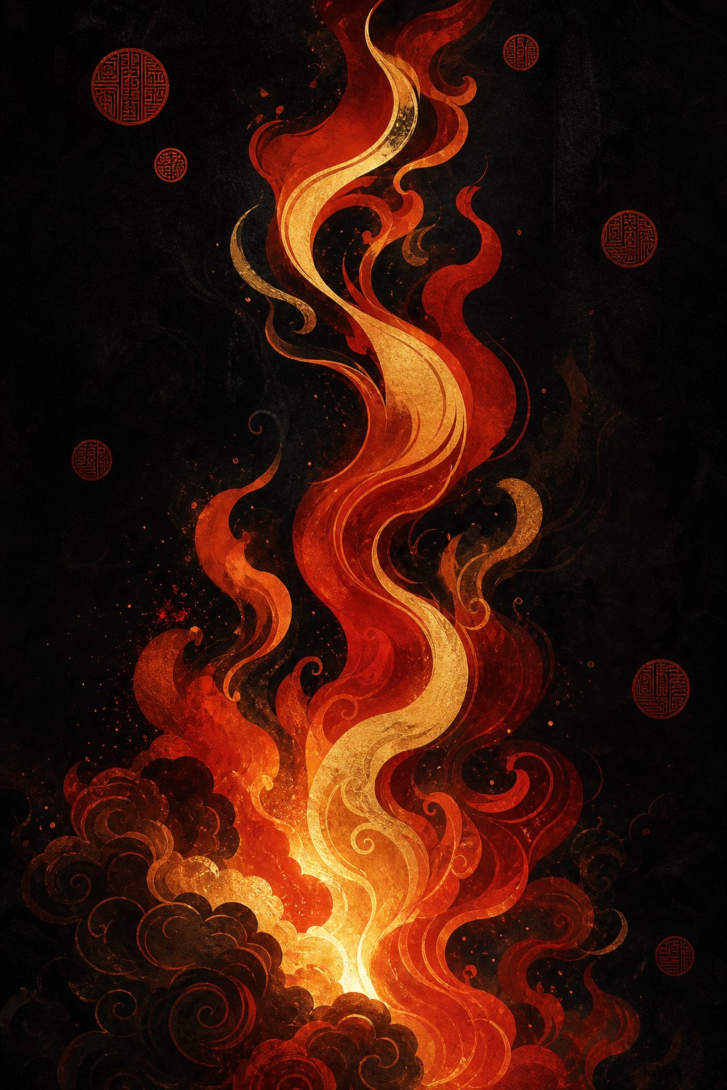stylized flame motifs inspired by traditional chinese art representing the bold energy of masculine fire element names