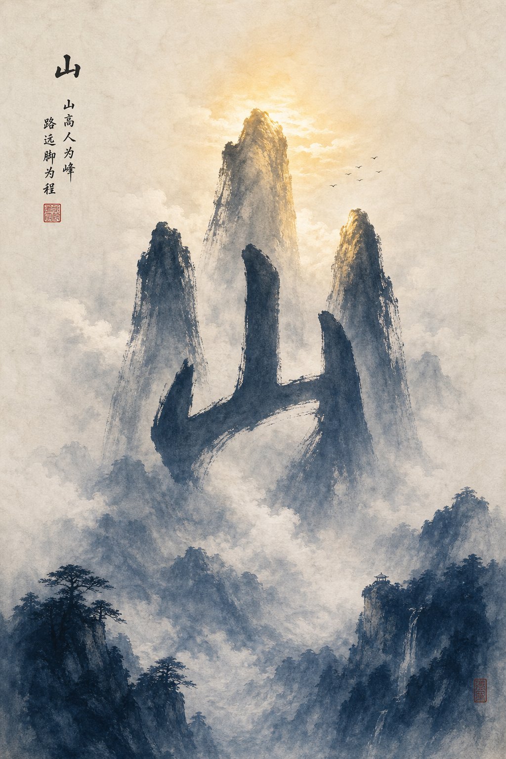 Three Peaks, One Symbol: Mountain Chinese Character Meaning of 山