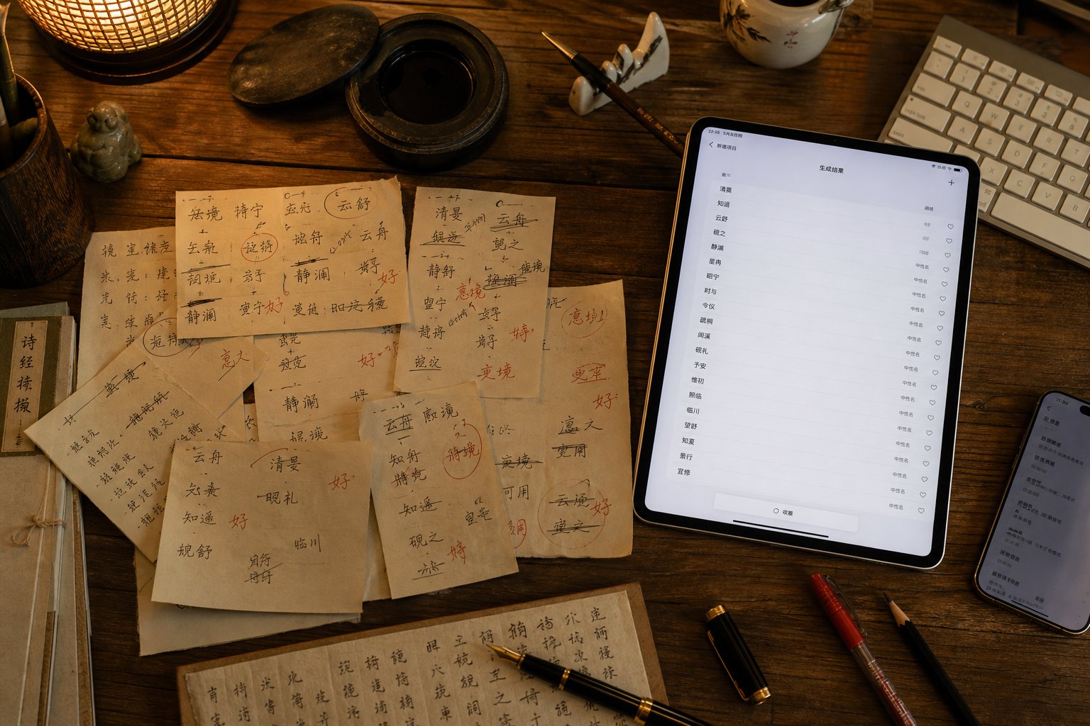 the creative process of refining generated wuxia names from raw output to polished character names