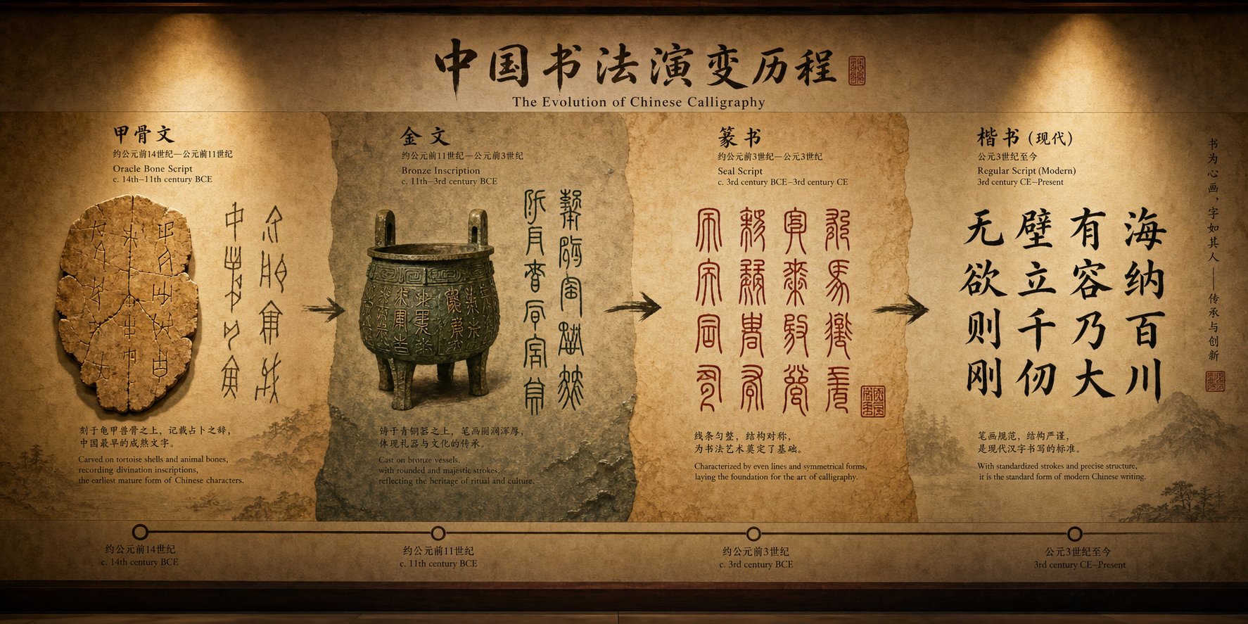 the evolution of chinese script styles from ancient oracle bone inscriptions to modern regular script
