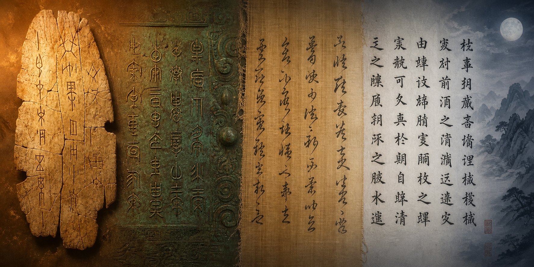 the evolution of chinese script styles from oracle bone carvings to modern regular script