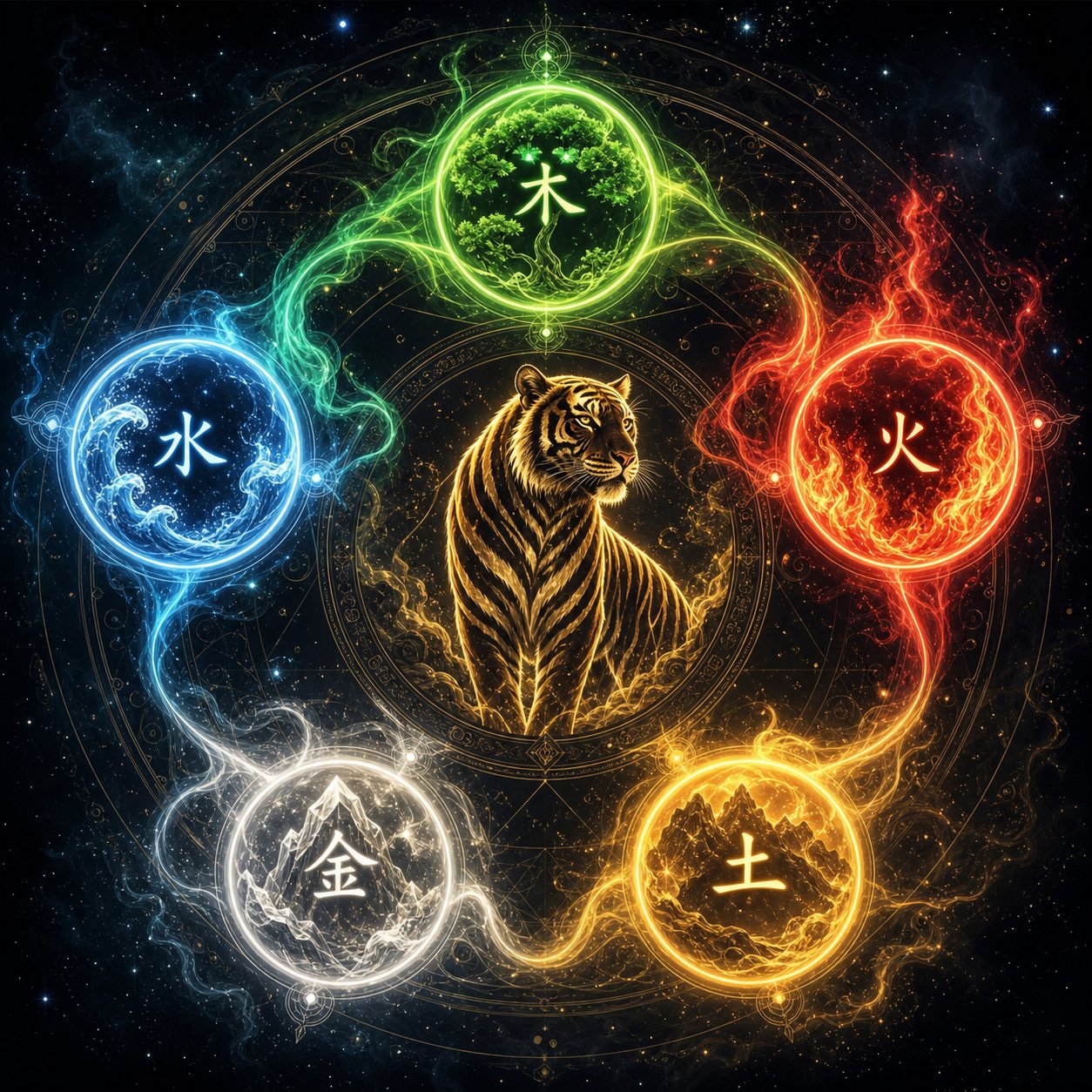 the five elements cycle determines which characters best support each tiger type from wood to water