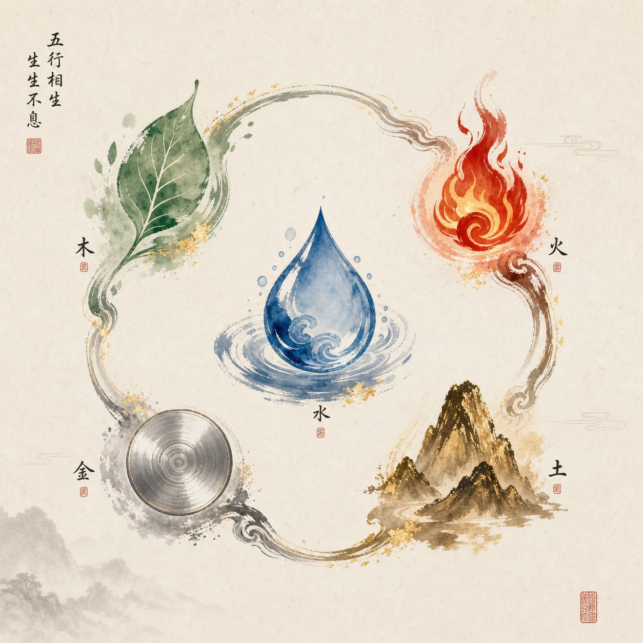 the five elements cycle showing how fire and earth counterbalance water energy in naming