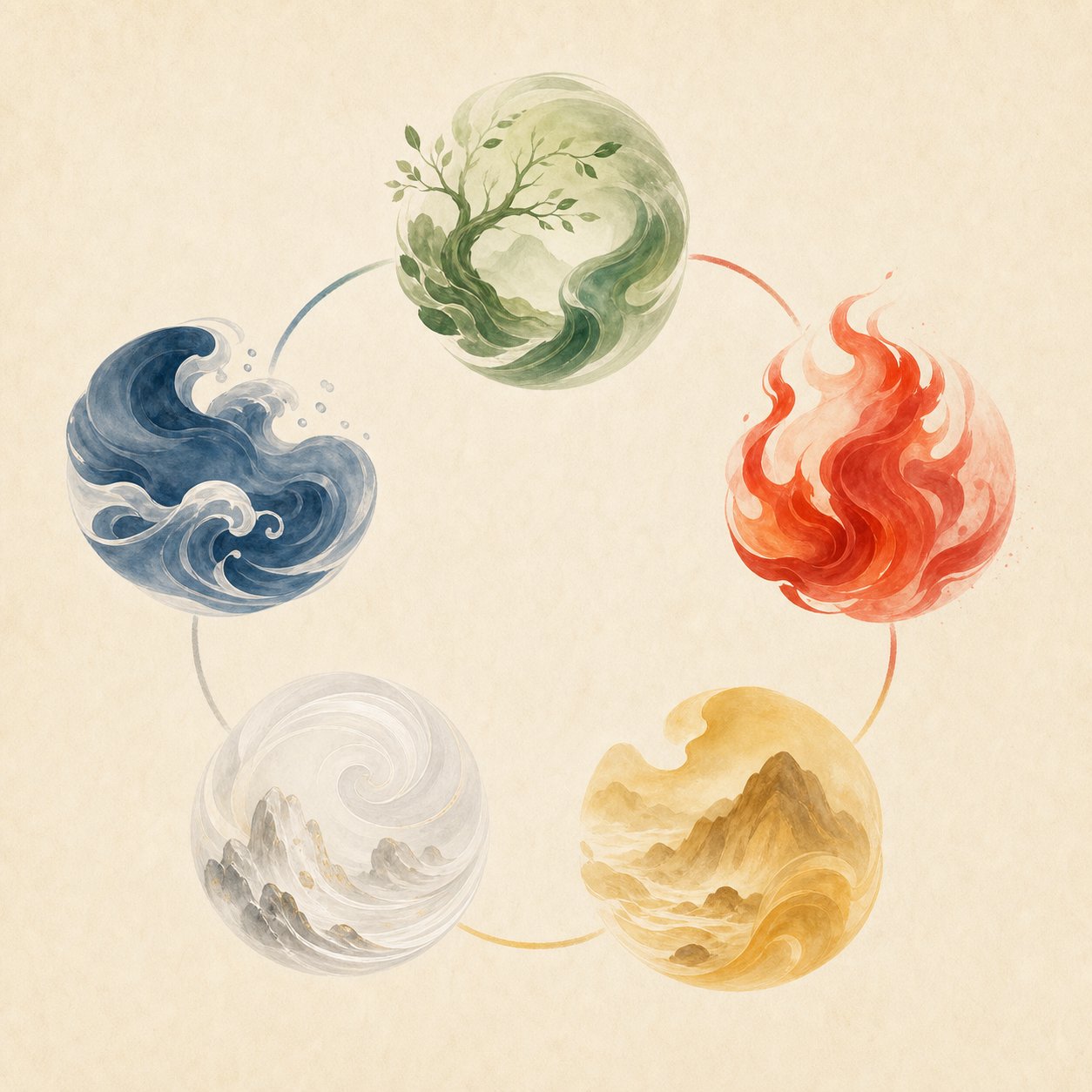 the five elements cycle showing how fire interacts with wood earth metal and water in chinese cosmology
