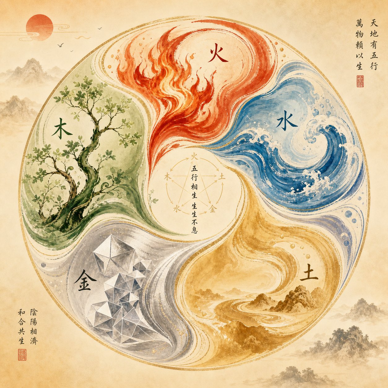 the five elements cycle showing how metal wood water fire and earth interact to guide chinese baby name selection