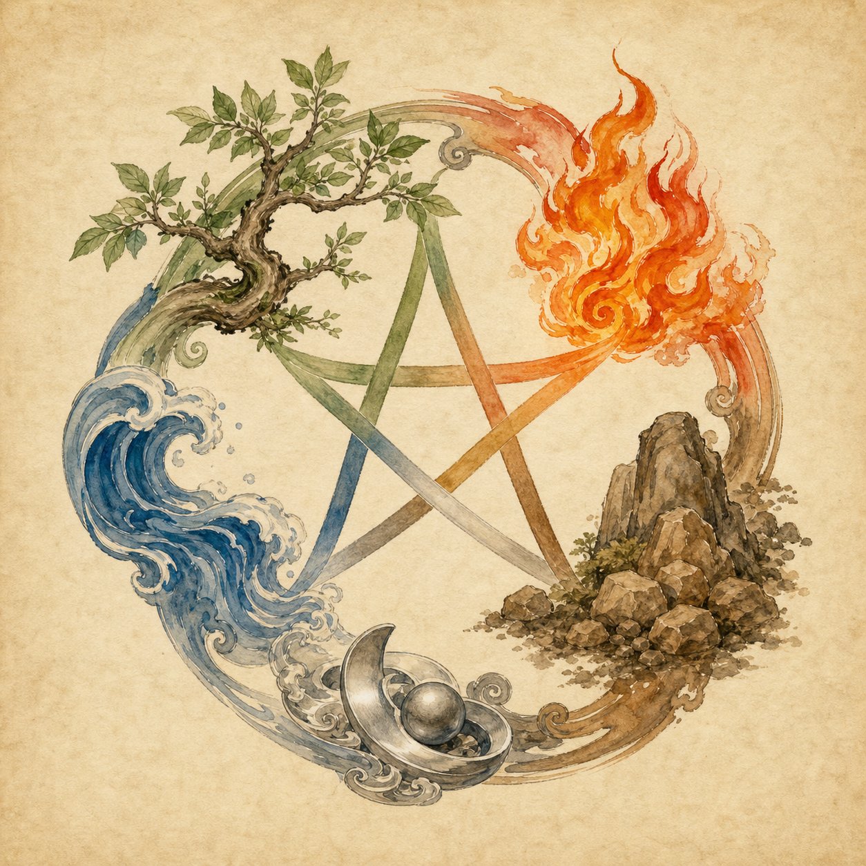 the five elements cycle showing how wood fire earth metal and water generate and balance each other in chinese naming philosophy