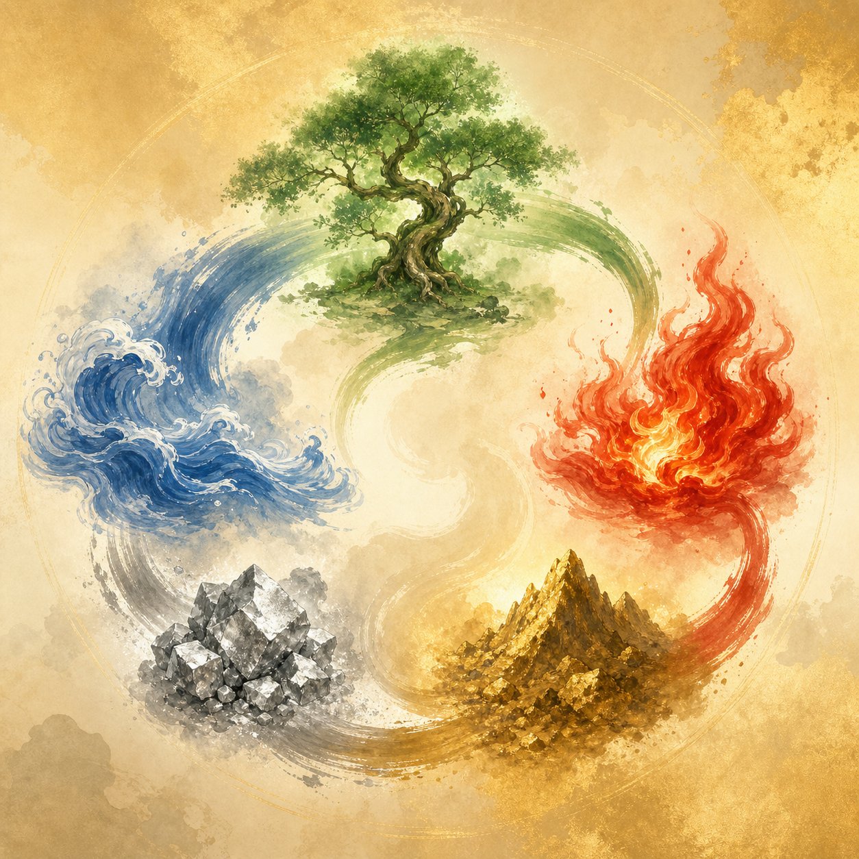 the five elements cycle showing how wood fire earth metal and water interact in chinese naming philosophy