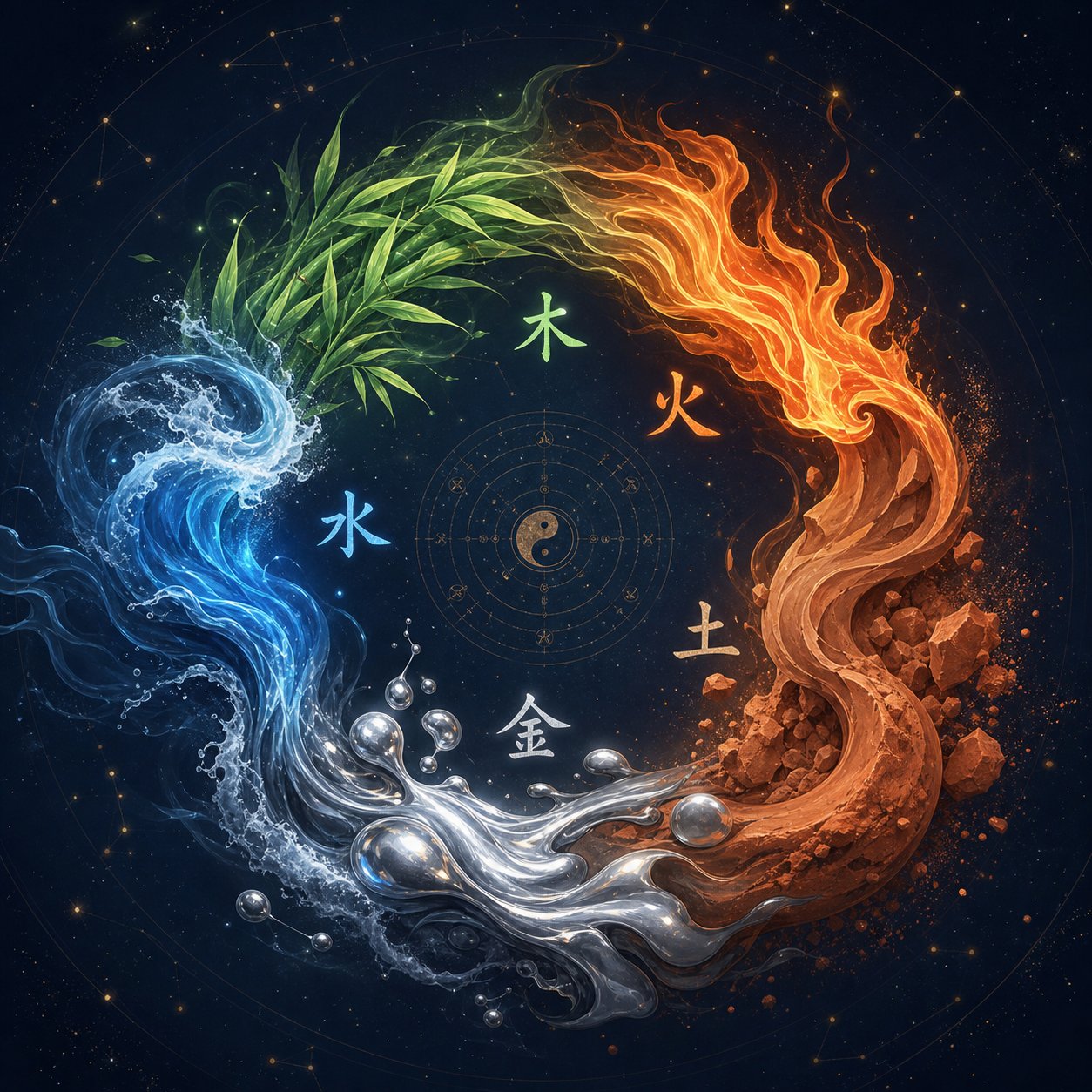 the five elements cycle showing how wood fire earth metal and water interact to guide horse year name selection