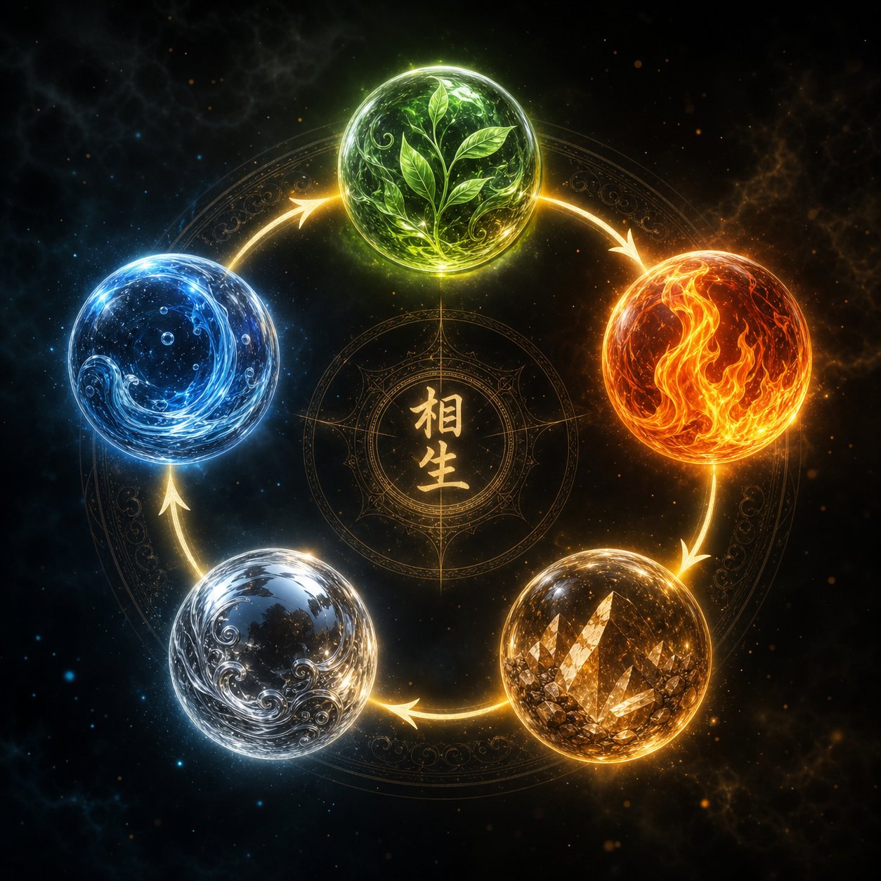 the five elements in their productive cycle forming the foundation of day master naming element selection
