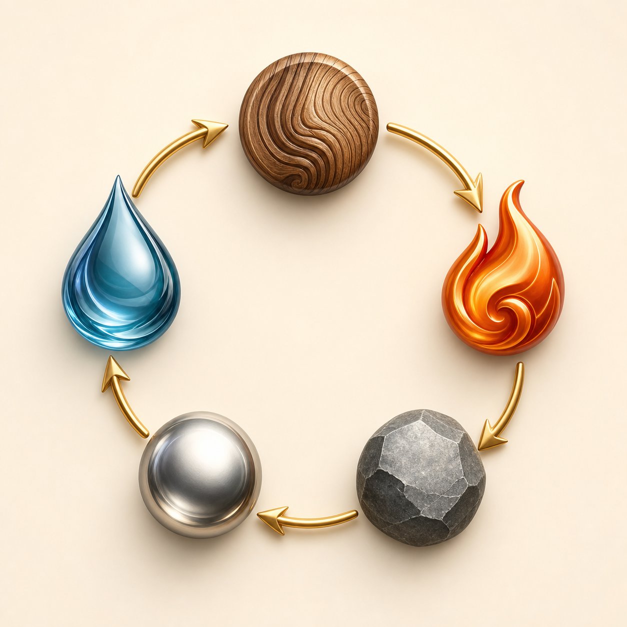 the five elements productive and destructive cycles determine whether a name's san cai configuration flows harmoniously
