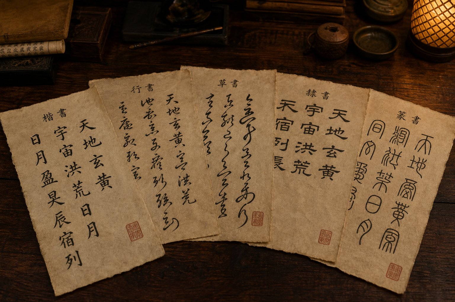 the five major chinese calligraphy scripts each give the same characters a dramatically different visual personality