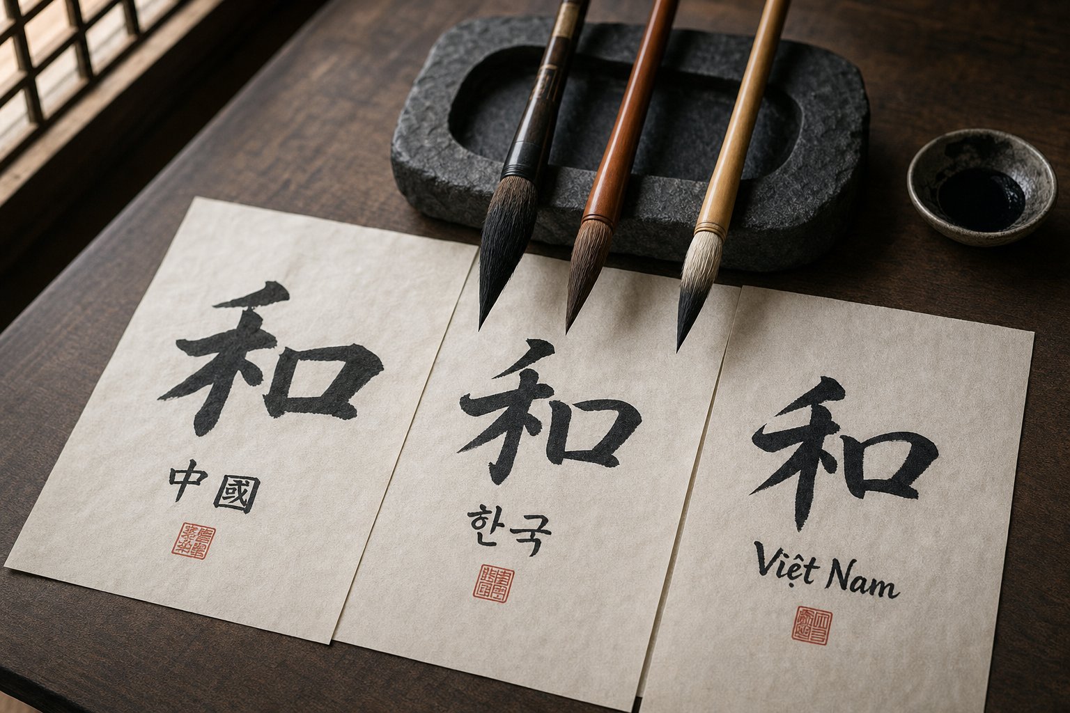 the same ancestral character expressed across chinese korean and vietnamese calligraphic traditions