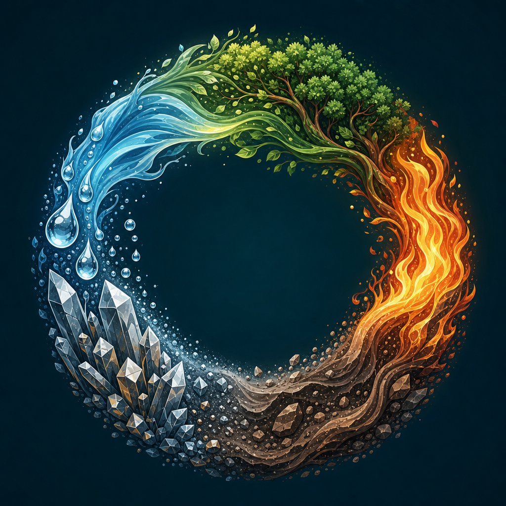 the wu xing generating cycle showing how water nourishes wood in the continuous flow of five elements