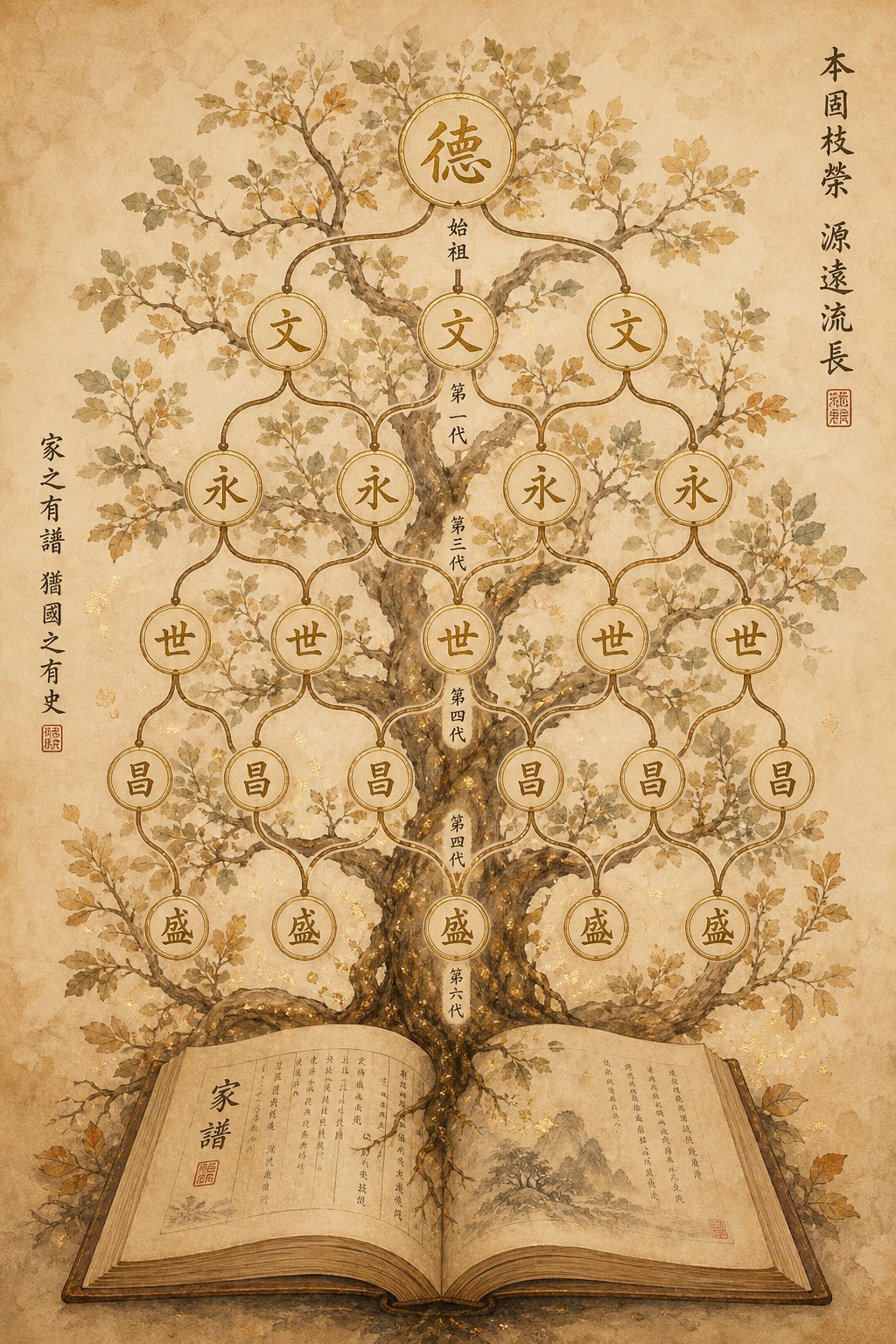 the zi bei tradition assigns shared characters to each generation within a clan family tree
