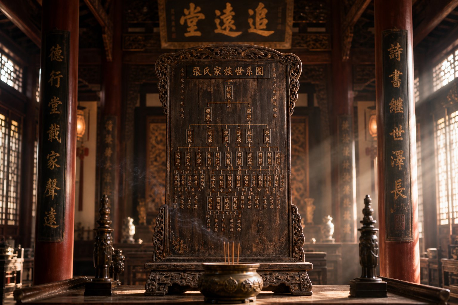 traditional ancestral tablet symbolizing the generational naming system that connects chinese families across centuries