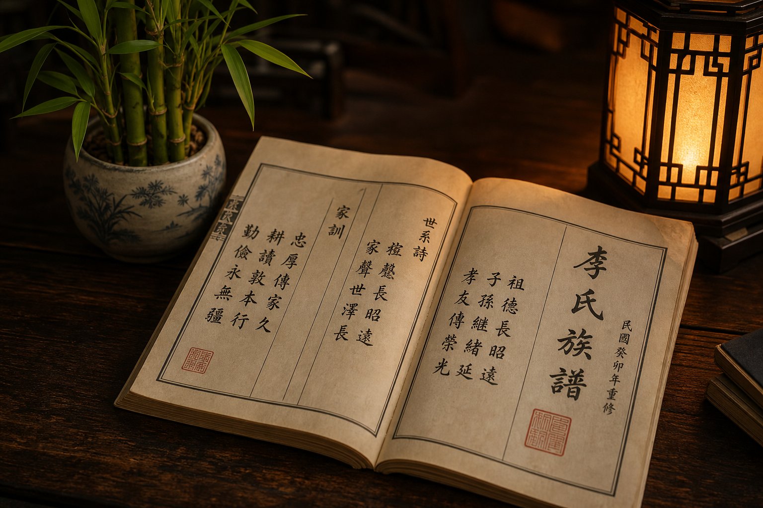 traditional chinese family genealogy book representing the generational name poem tradition in feng shui naming