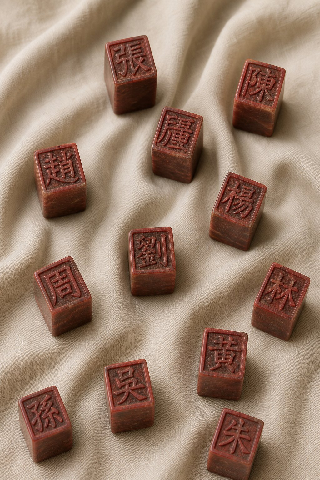 traditional chinese name seals representing the deep historical roots of common chinese family surnames