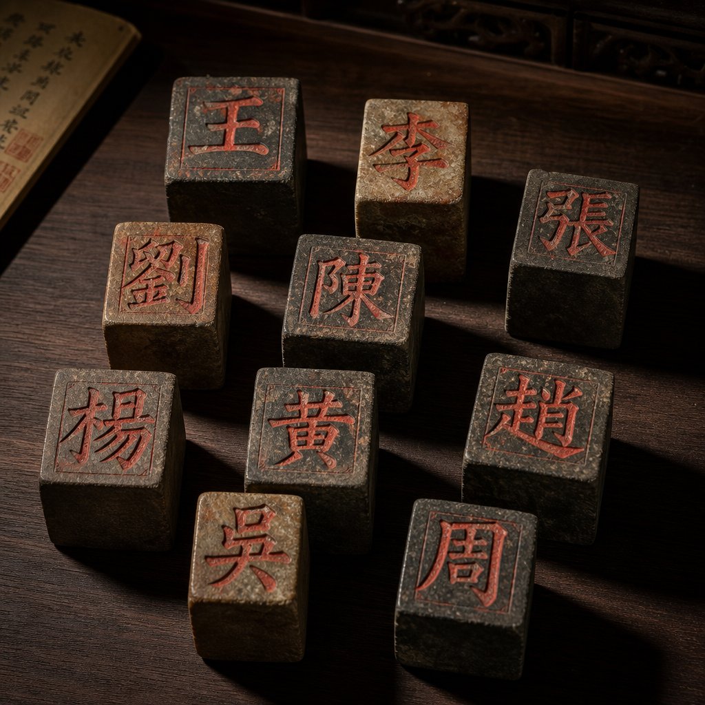 traditional chinese stone seals displaying common surname characters used in name generation