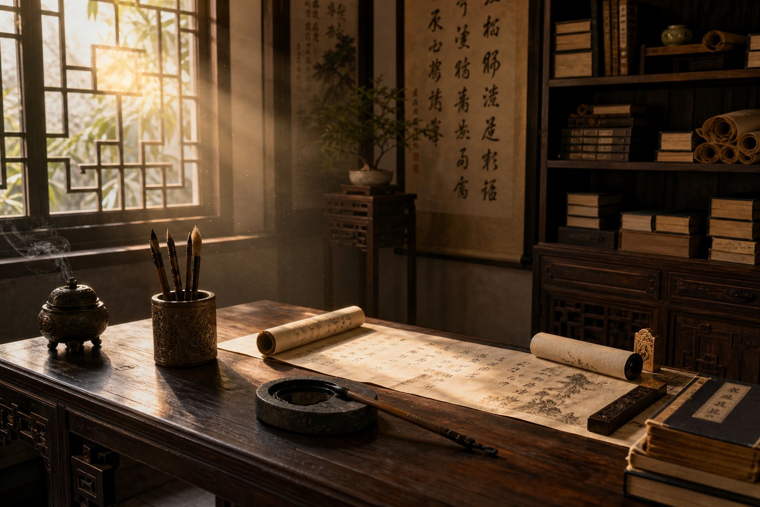 traditional chinese study setting evoking the philosophical roots of peace naming traditions