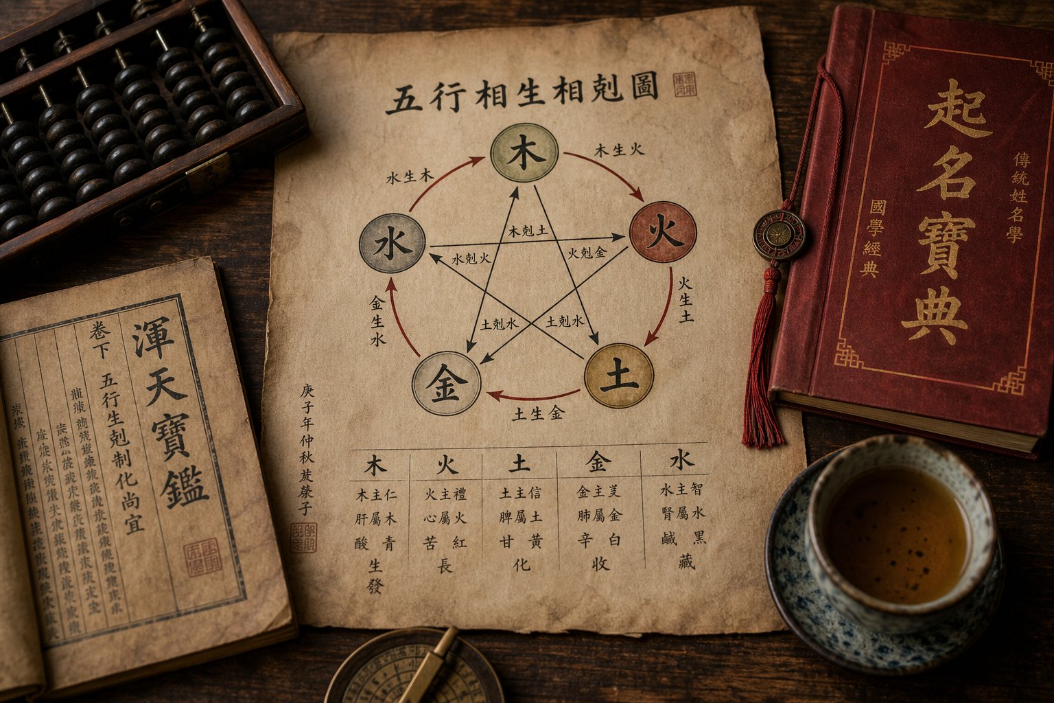 traditional tools used in chinese name selection including five elements charts and numerology references