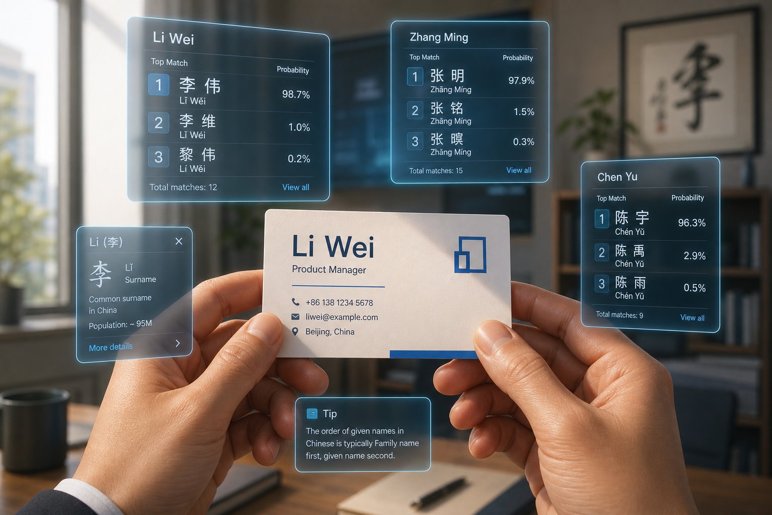 using frequency data to decode a romanized chinese name on a business card into its most probable characters