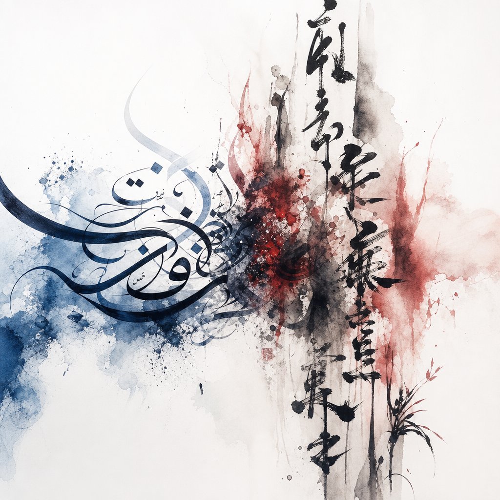 uyghur modified arabic script flows right to left while chinese logographic characters each carry independent meaning and tone