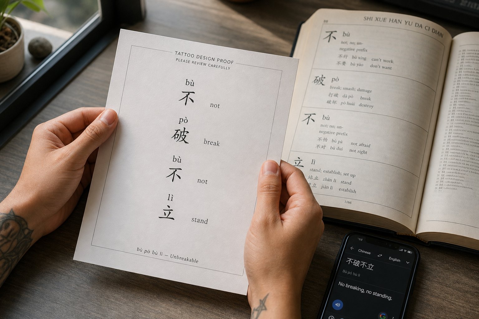 verifying pinyin tattoo accuracy with reference materials before the appointment