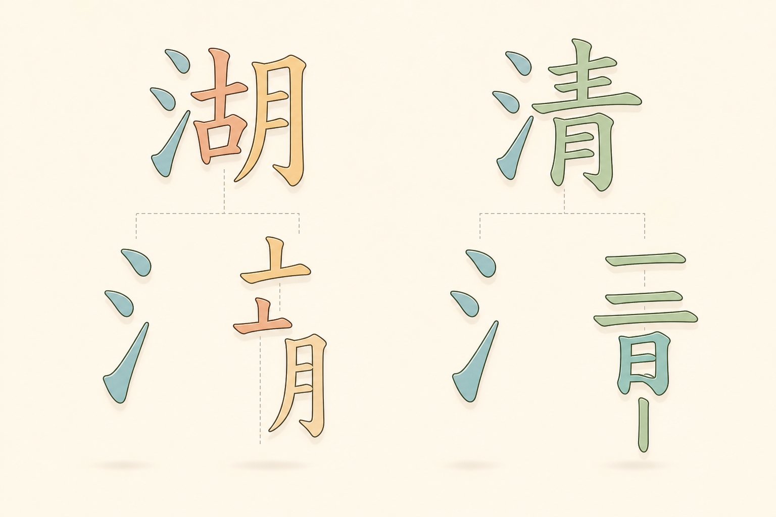 visual breakdown showing how radicals combine to form the chinese health characters 健 and 康