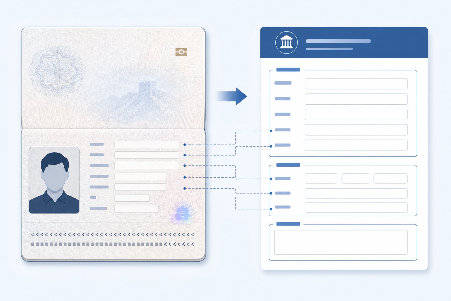 visual concept of how name fields transfer from a chinese passport to ssa's record system