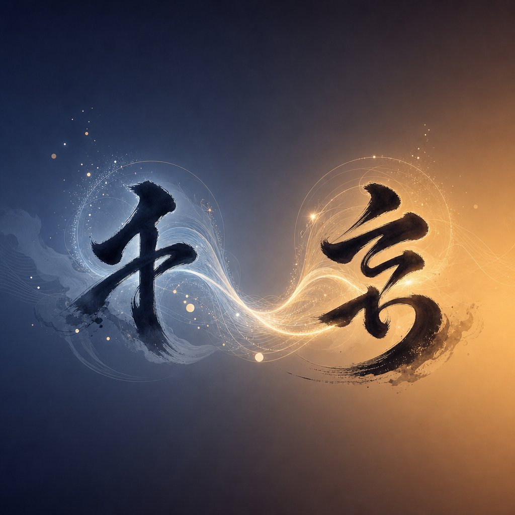 visual concept of how two chinese characters interact and combine to create layered meaning in a given name