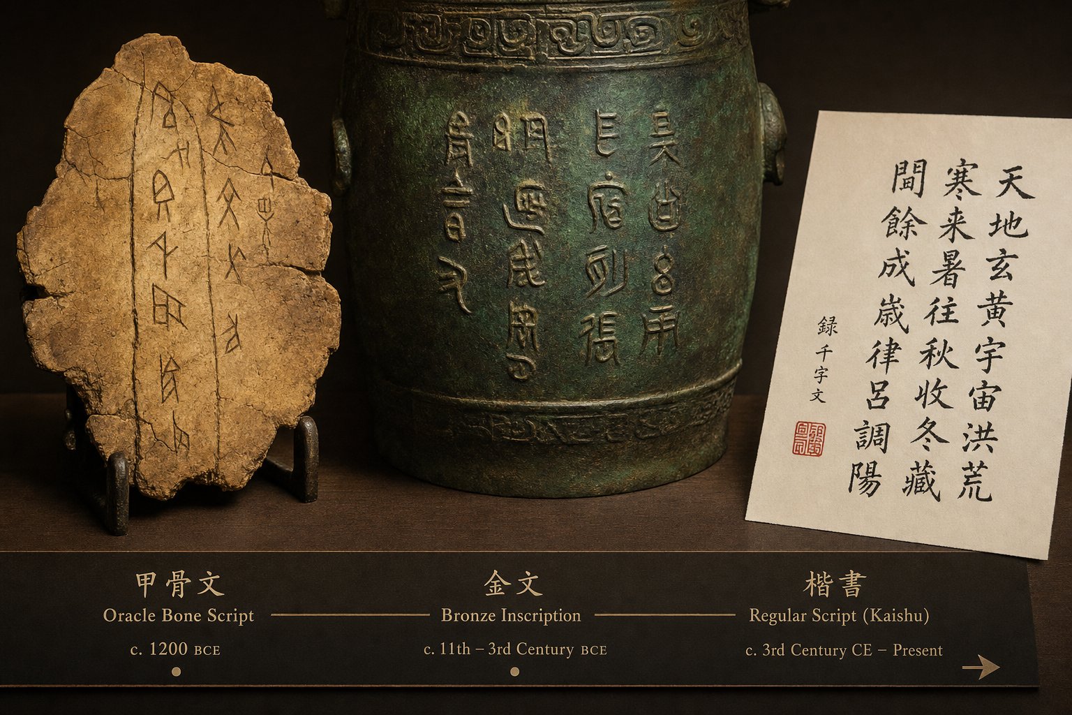 visual evolution of chinese script from oracle bone carvings to bronze inscriptions to modern brushwork