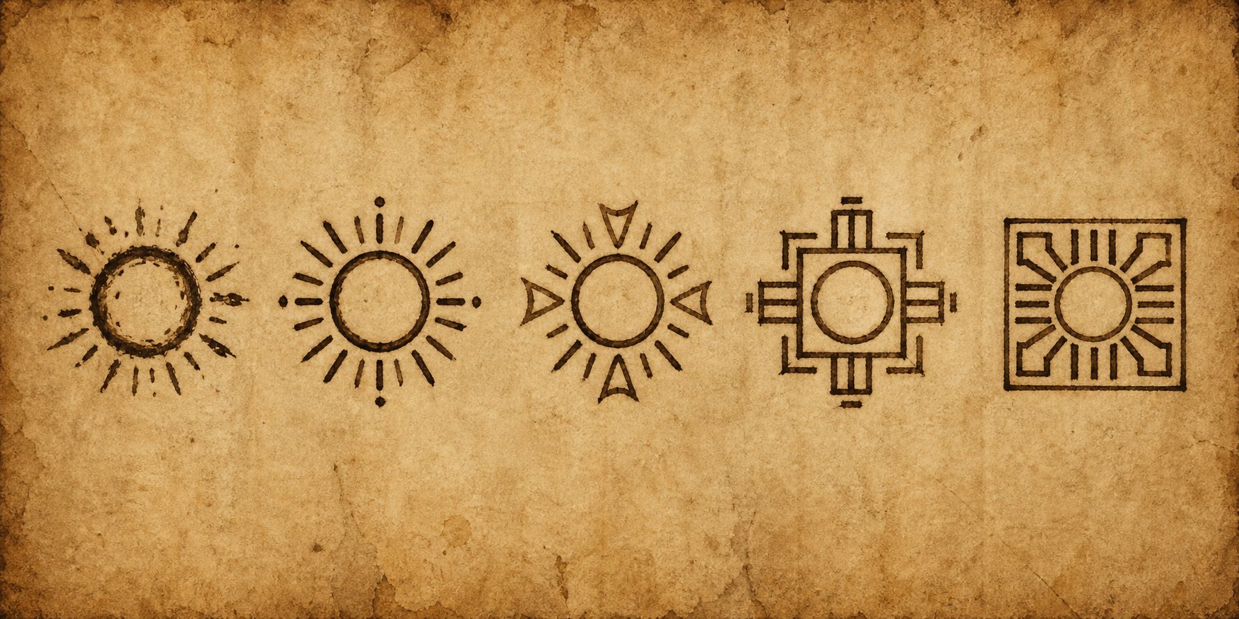 visual evolution of the sun character from ancient circular pictograph to modern rectangular 日 form