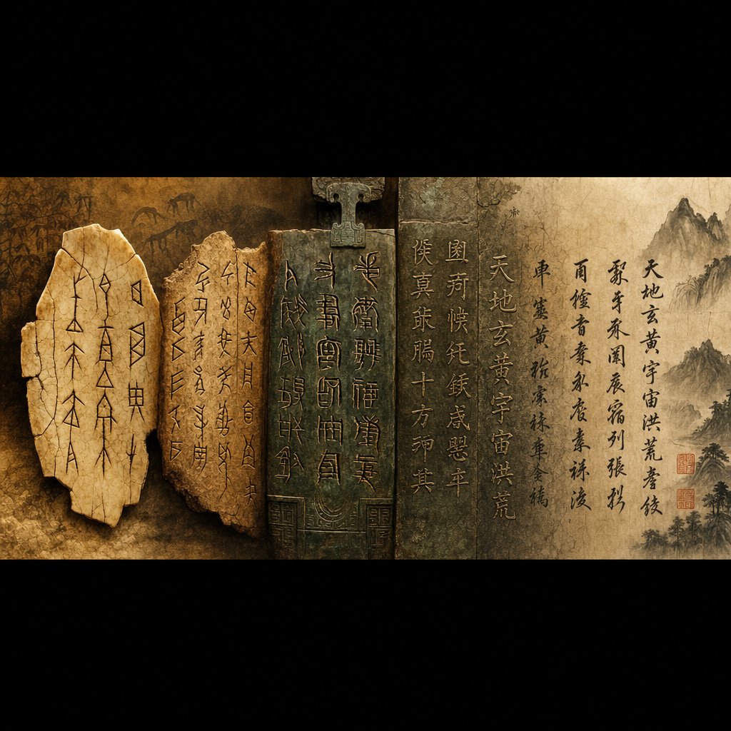 visual progression of chinese script evolution from ancient oracle bone carvings to modern brushwork