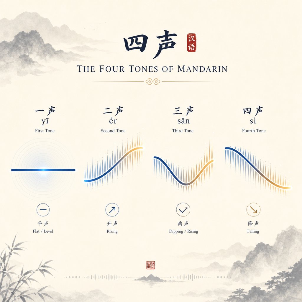 visual representation of mandarin's four tones that determine meaning in single syllable given names