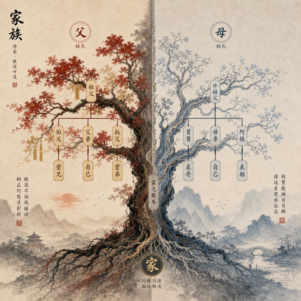 visual representation of the paternal and maternal divide in chinese family naming structure