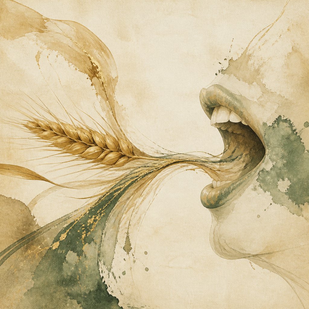 visual representation of the two radicals in 和 grain (禾) and mouth (口) symbolizing sustenance and expression
