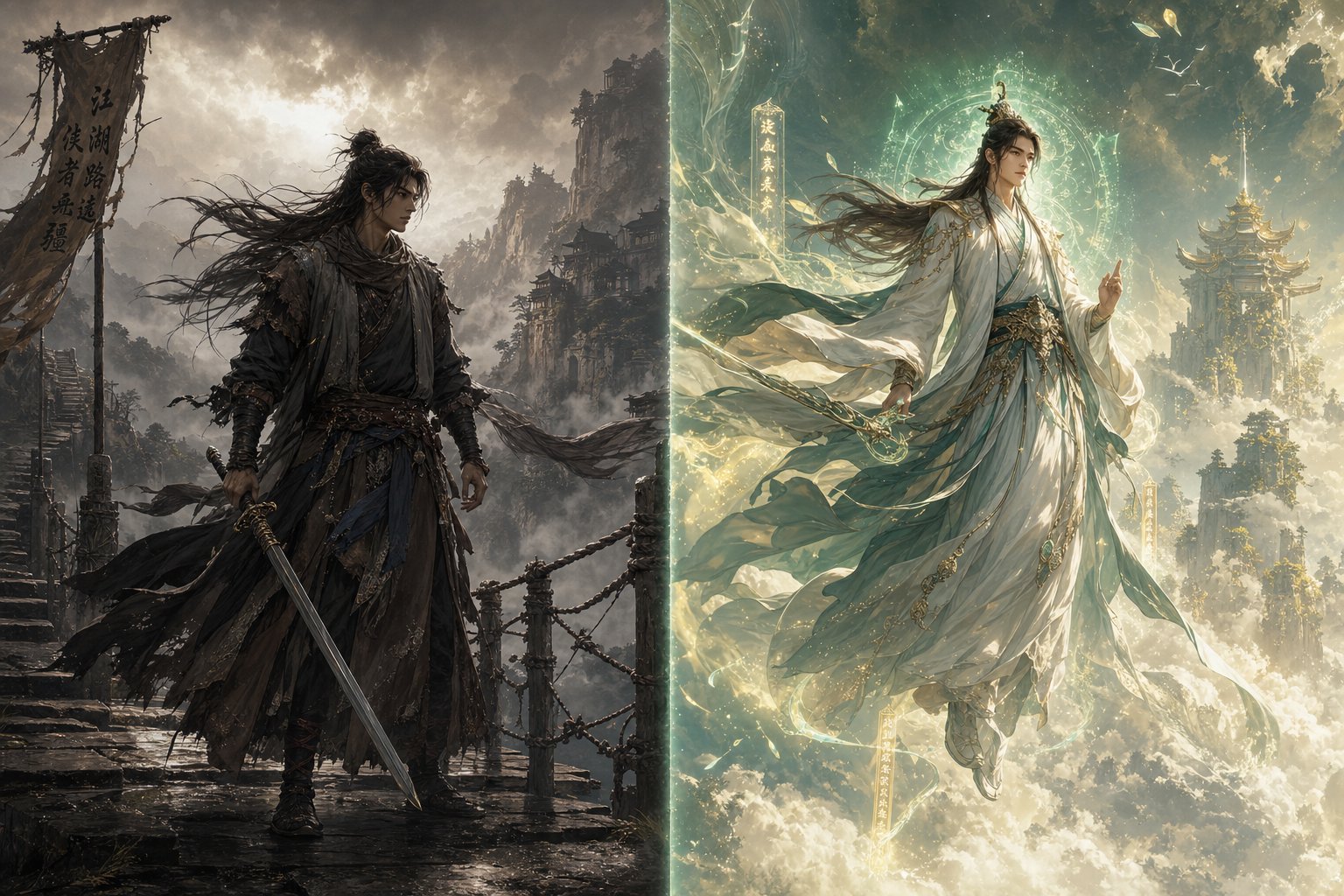 wuxia names evoke earthbound martial strength while xianxia names carry celestial immortal imagery