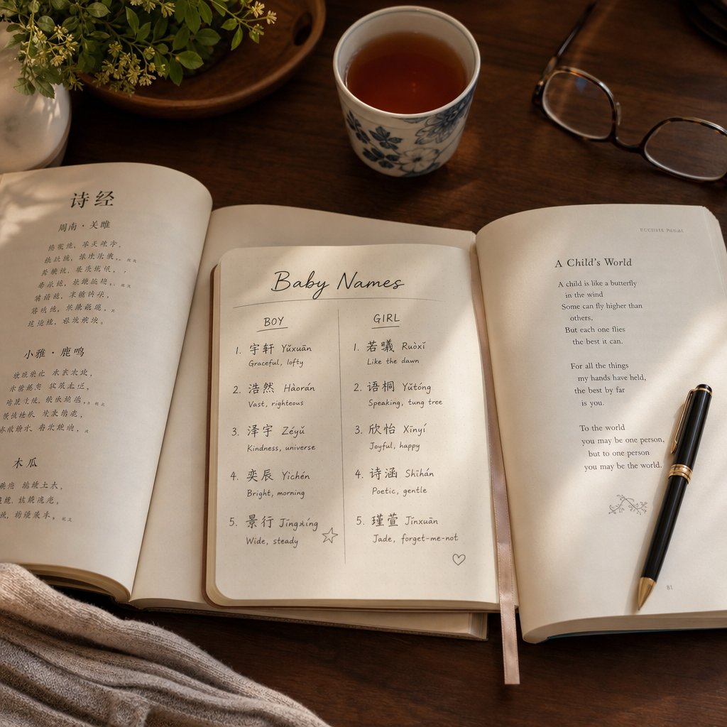 a bicultural naming workspace showing chinese and english references side by side for cross cultural name pairing