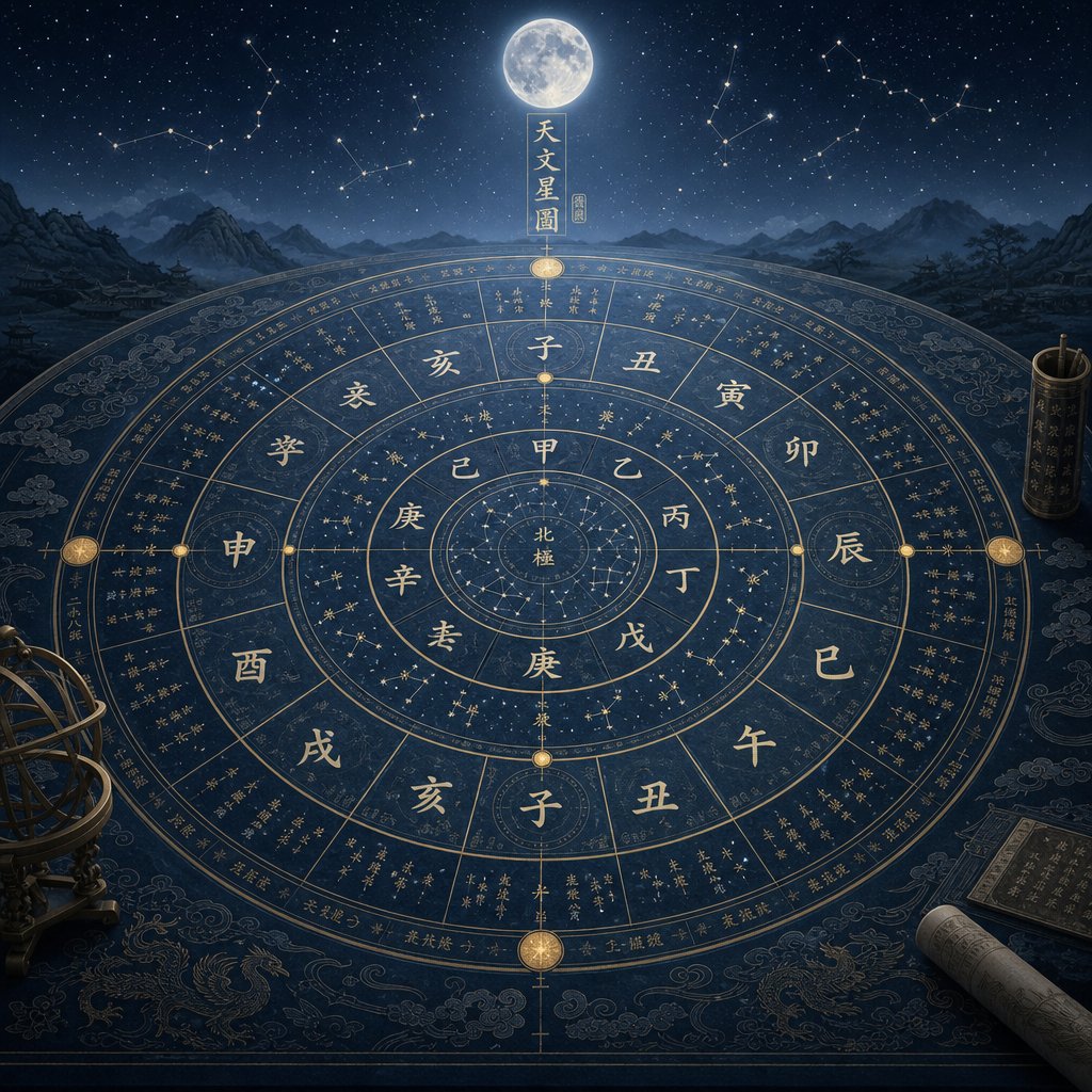 a chinese astronomical chart representing the four pillars of destiny used to personalize rooster year naming