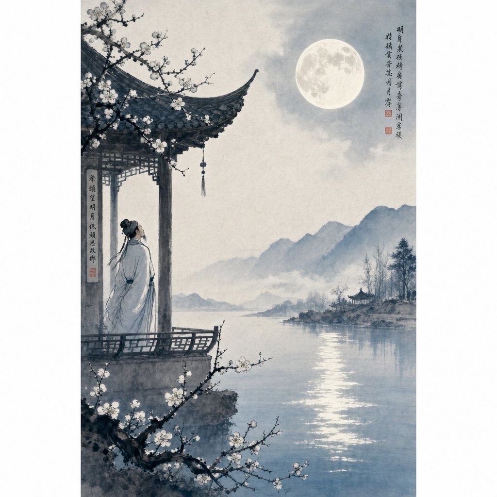 a moonlit scene evoking tang and song dynasty poetry where classical verses about the moon inspired timeless chinese girl names