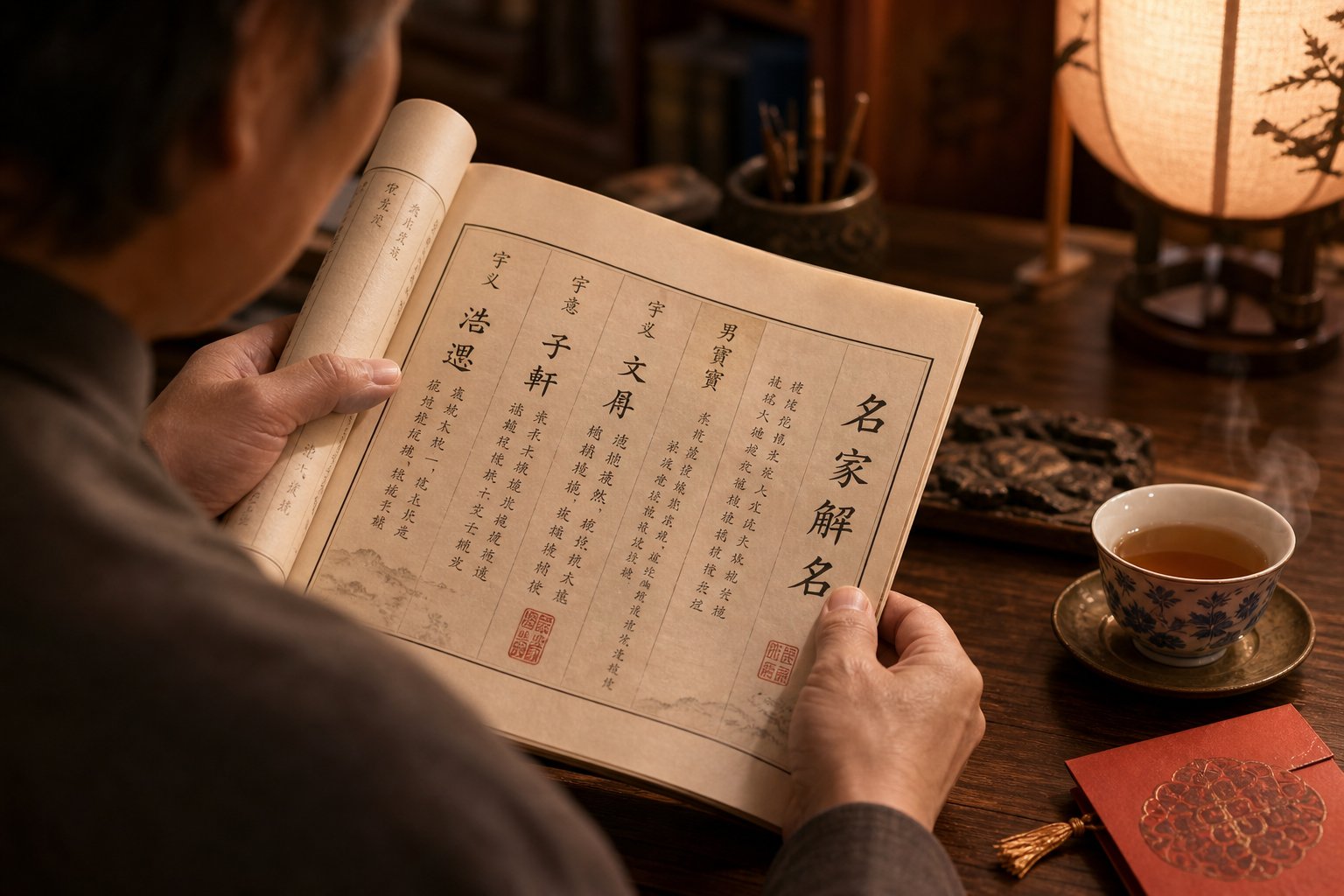 a parent carefully reviewing chinese naming options reflecting the deliberate process of choosing a meaningful strength name