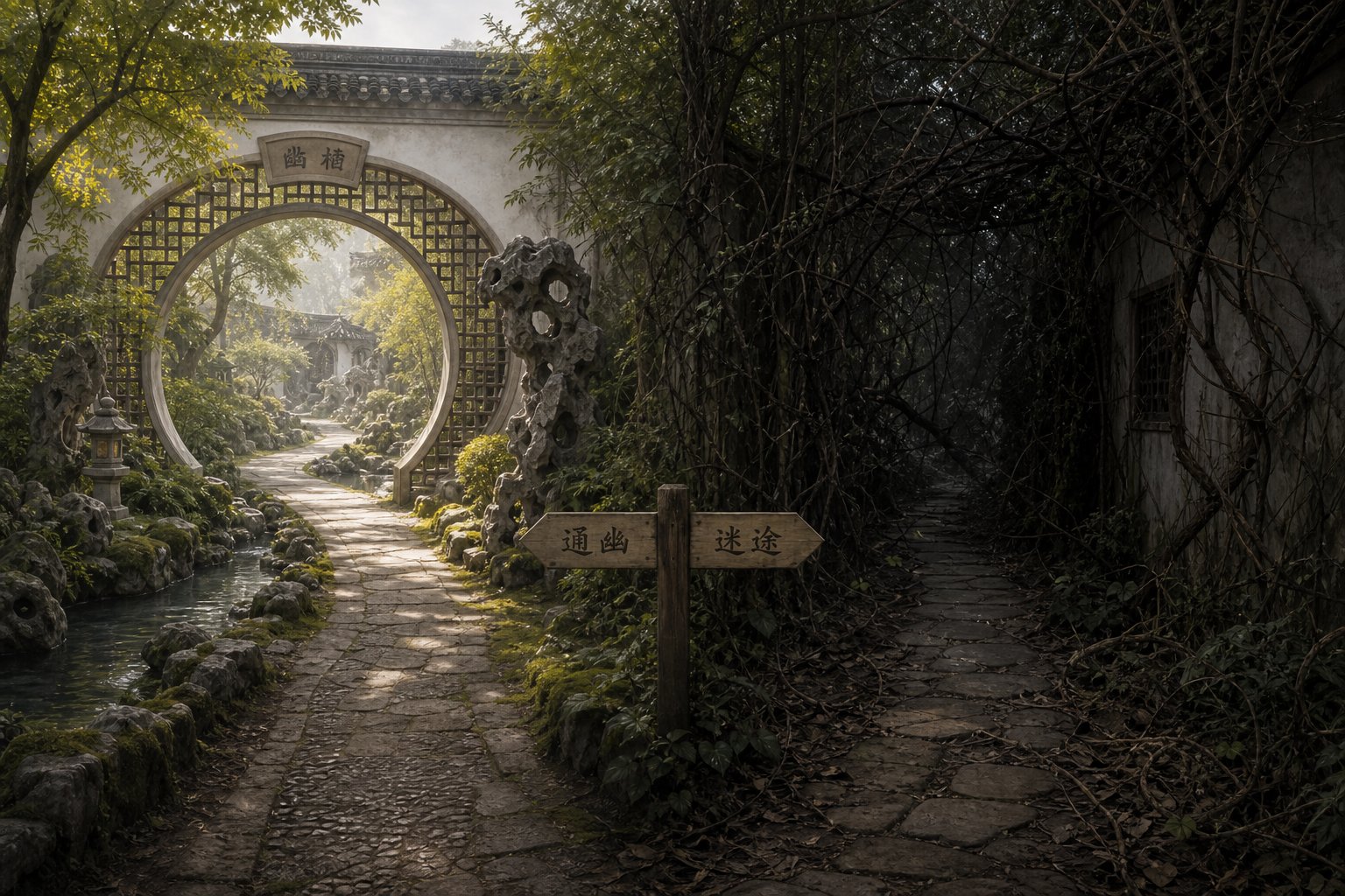 a symbolic garden path representing the careful choices and cultural awareness needed in chinese naming