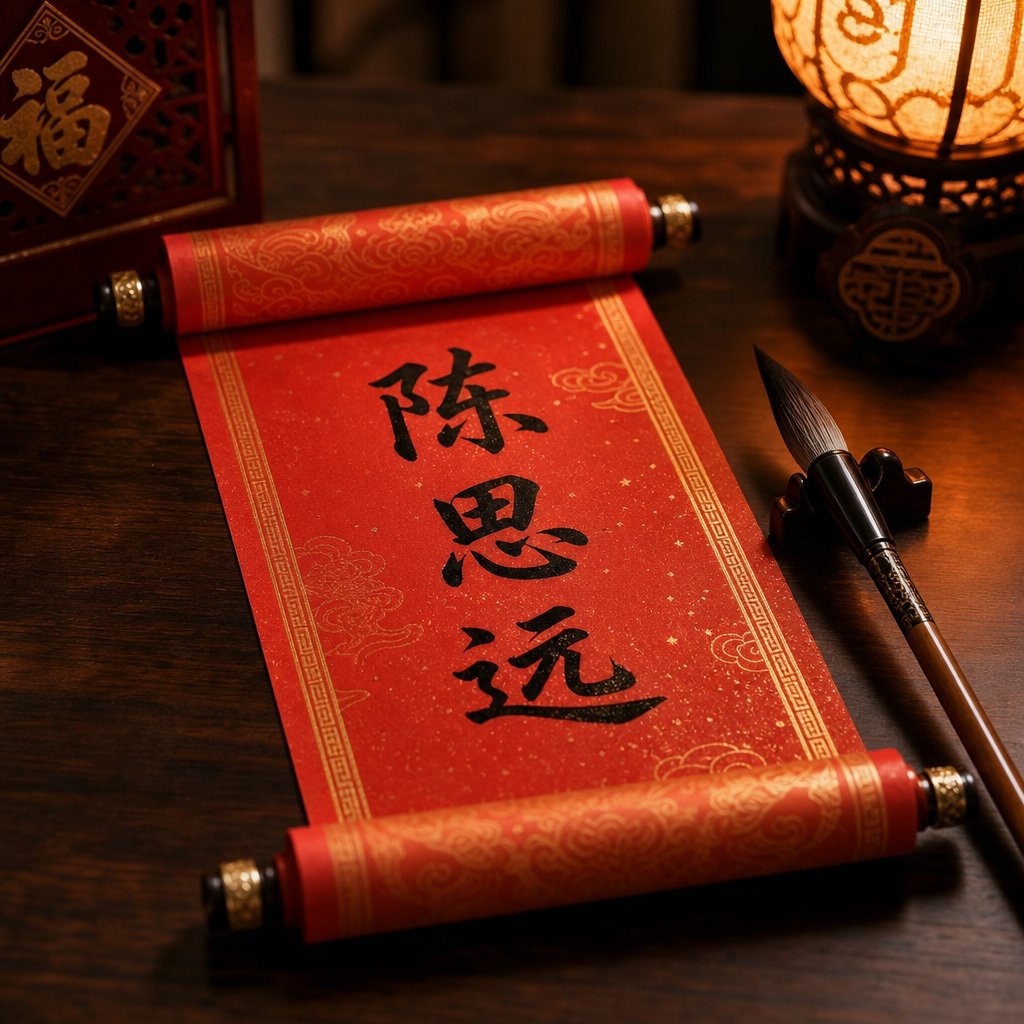 a traditional chinese naming scroll representing the careful selection of auspicious rooster year boy names