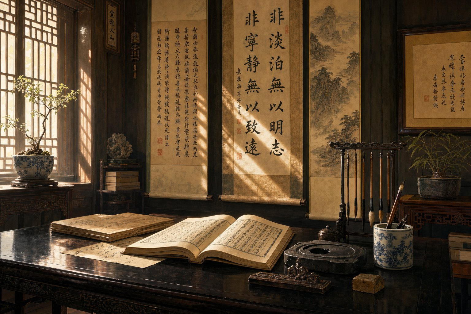 a traditional scholar's study representing the intellectual strength and literary heritage valued in chinese naming culture